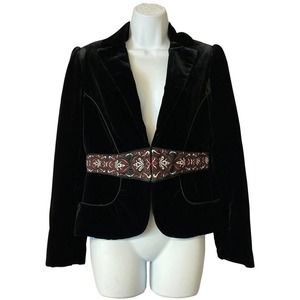 Laundry by Shelli Segal embroidered trim black velvet blazer jacket 10